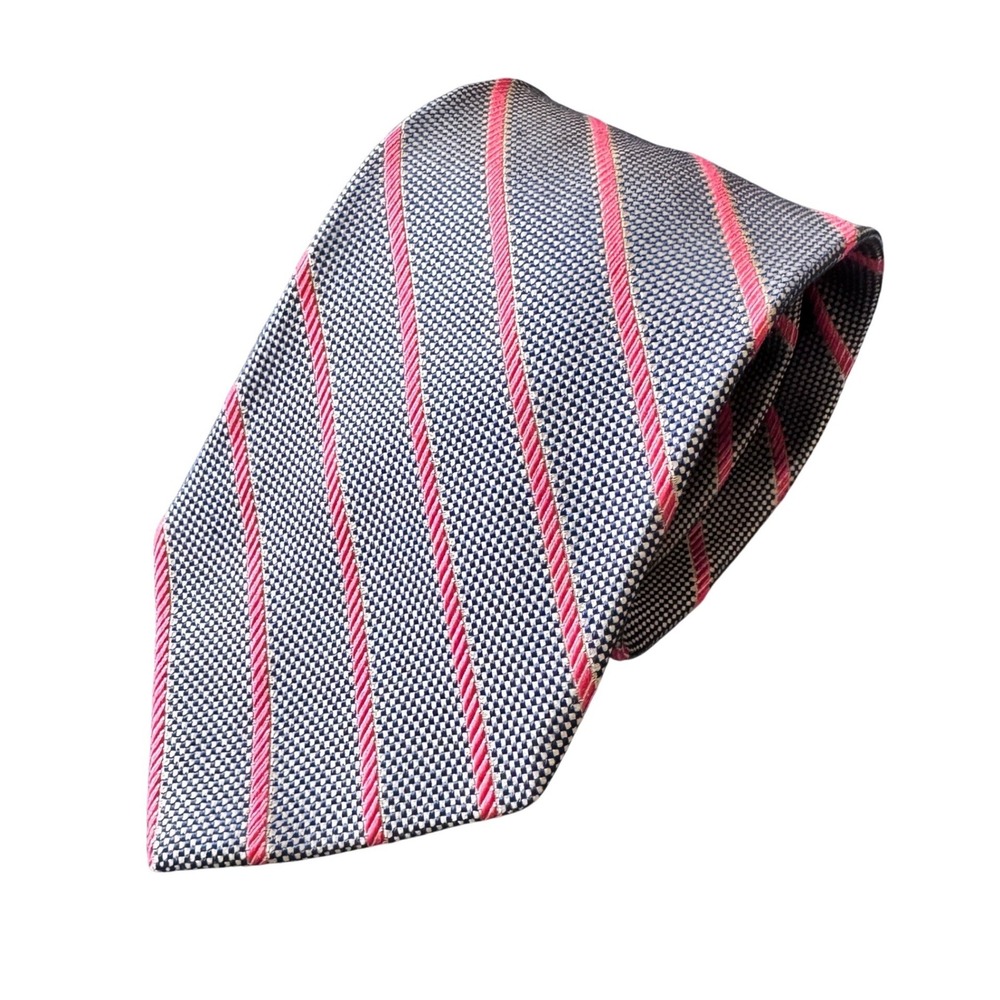 Brooks Brothers Silk Tie Navy Blue Pink Stripe Hand Finished USA Woven‎ England